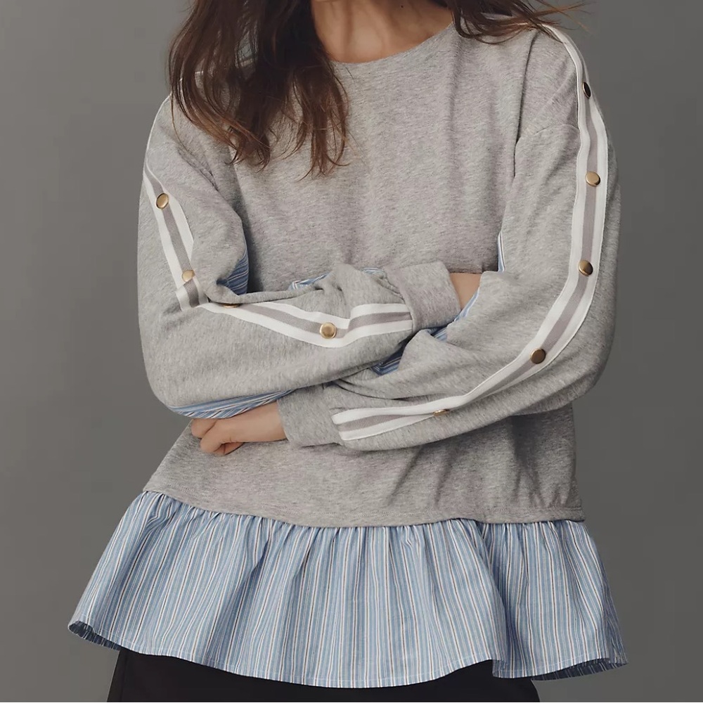 Anthropologie Maeve Twofer Peplum Sweatshirt Mixed Media Large Preppy